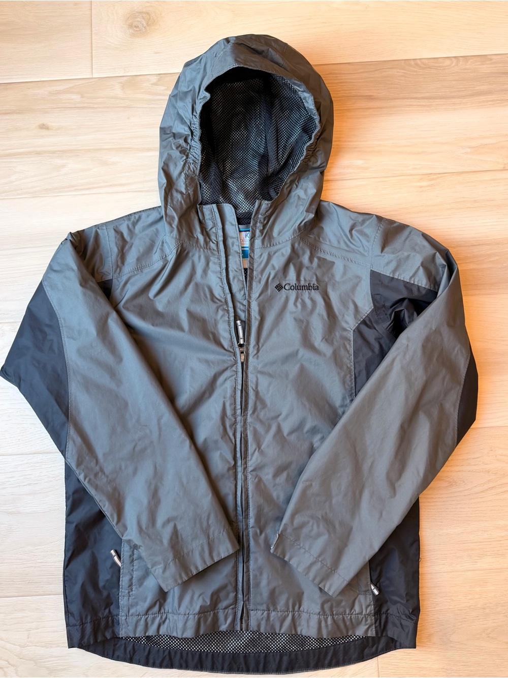 Columbia Boys Glennaker Rain Jacket Colorblock Hooded Shell Gray Black Size M